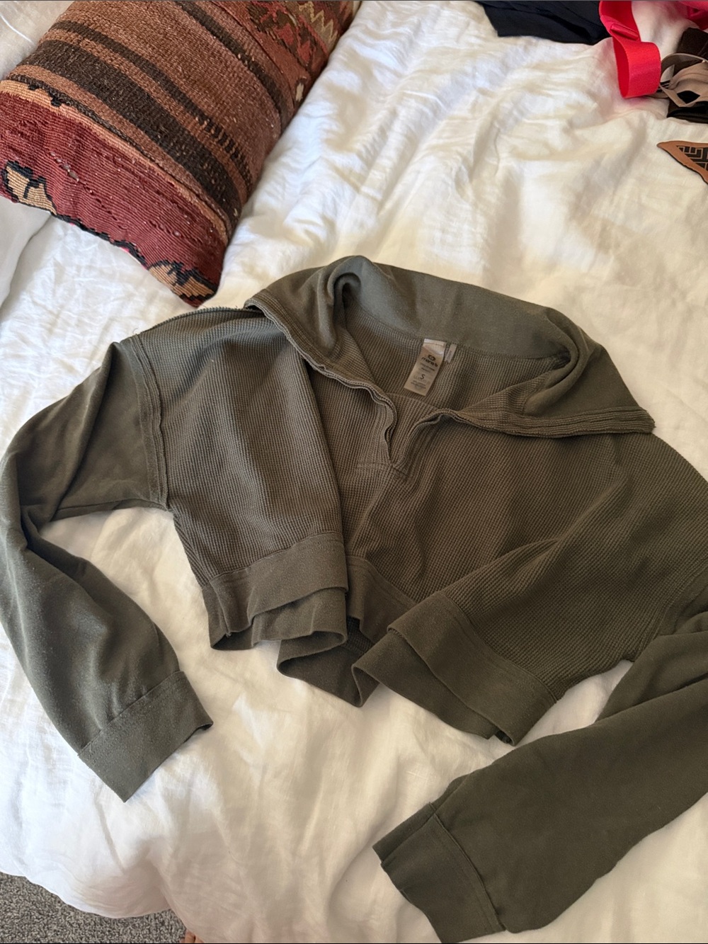 Mono B Women’s Olive Zip-Neck Waffle Knit Sweater